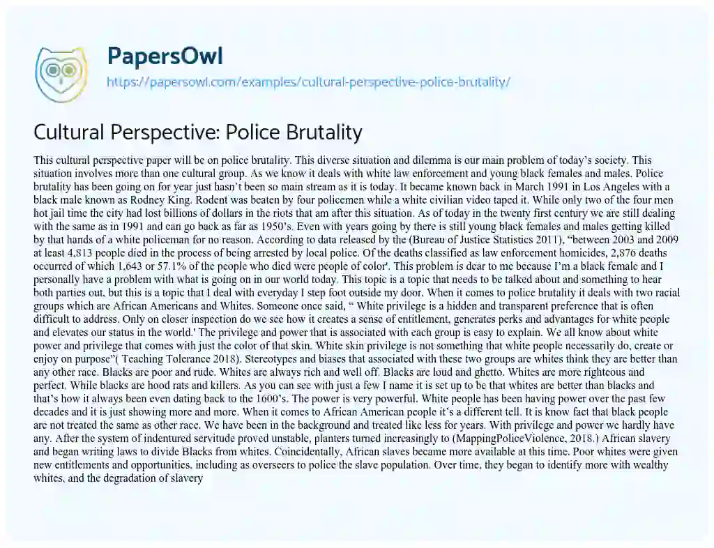 Essay on Cultural Perspective: Police Brutality