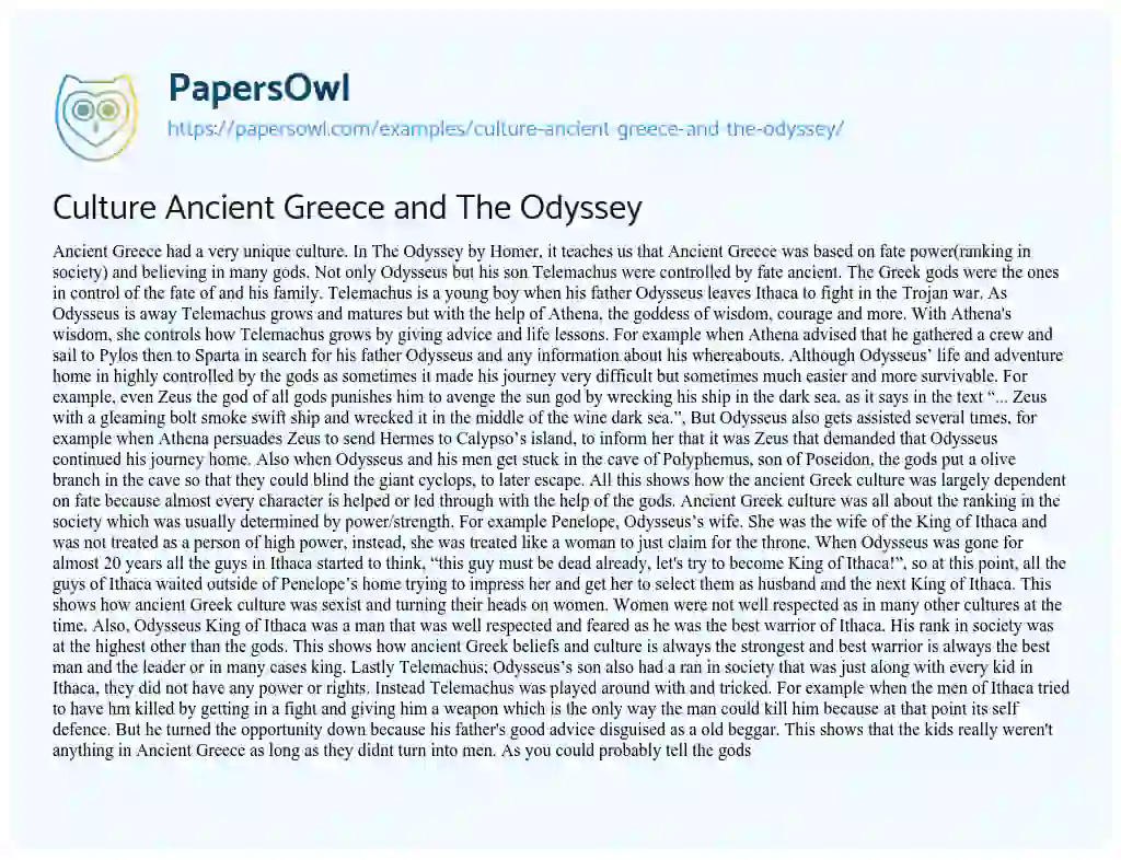 Essay on Culture Ancient Greece and the Odyssey