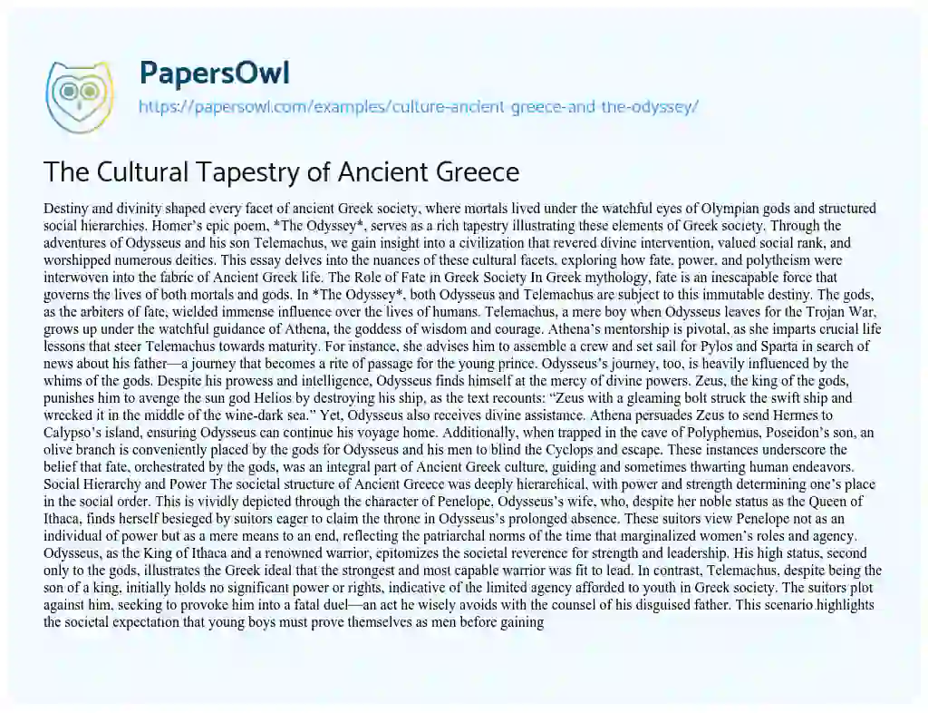 Essay on Culture Ancient Greece and the Odyssey