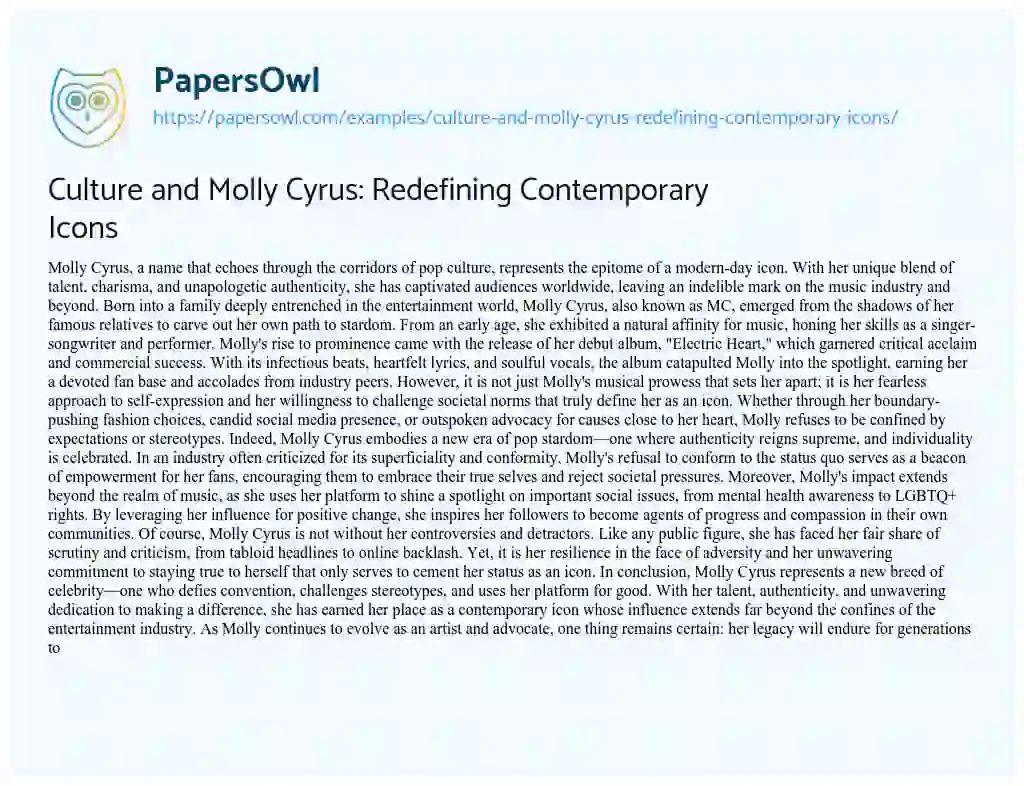 Essay on Culture and Molly Cyrus: Redefining Contemporary Icons