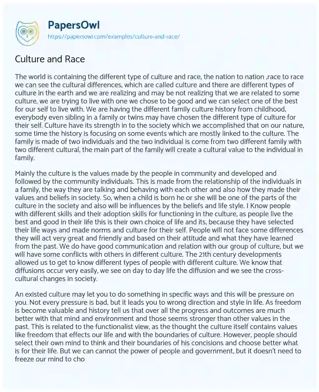 Essay on Culture and Race