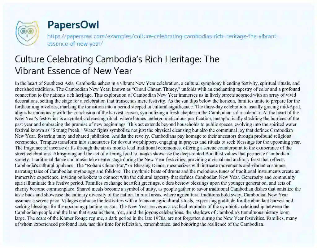 Essay on Culture Celebrating Cambodia’s Rich Heritage: the Vibrant Essence of New Year