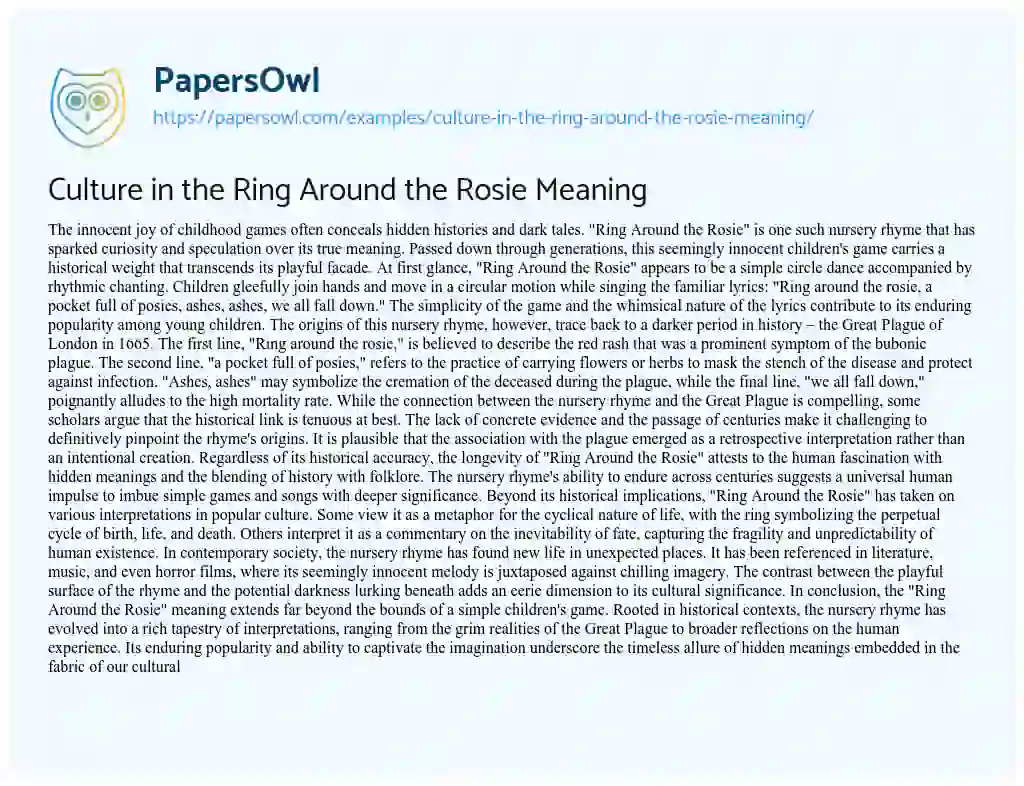 Essay on Culture in the Ring Around the Rosie Meaning