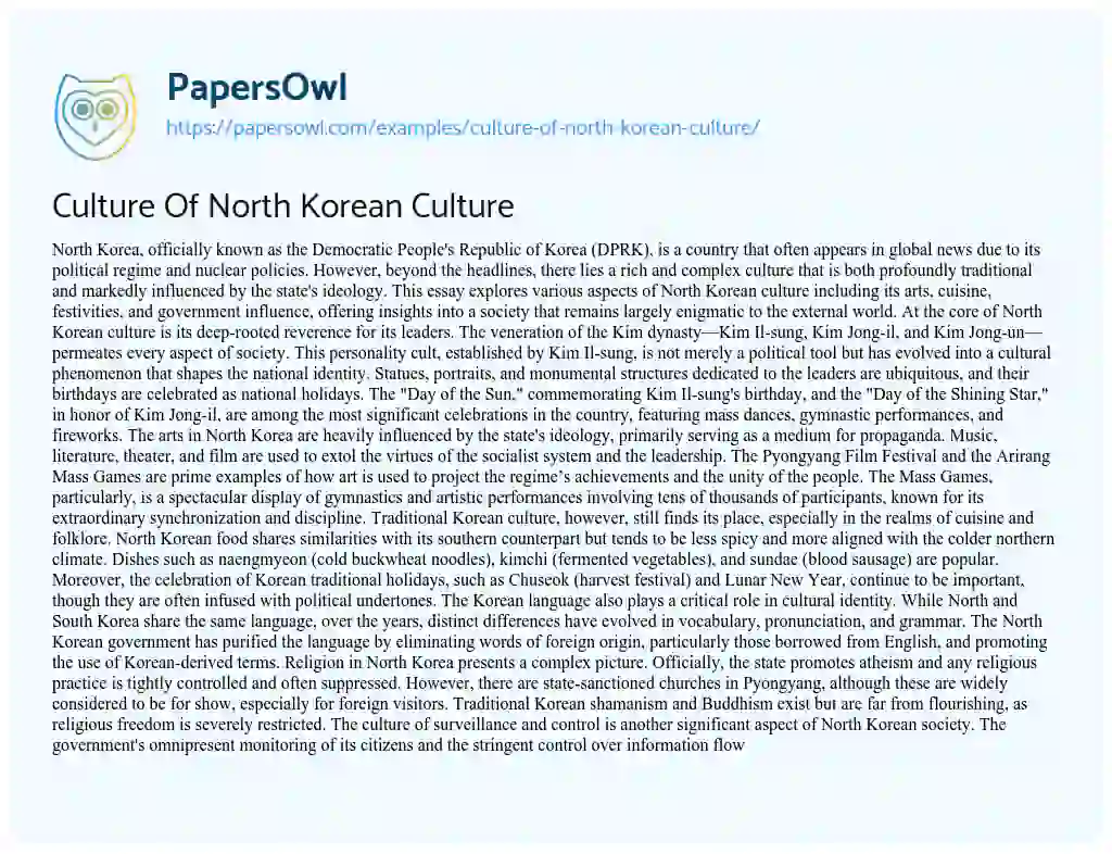 Essay on Culture of North Korean Culture