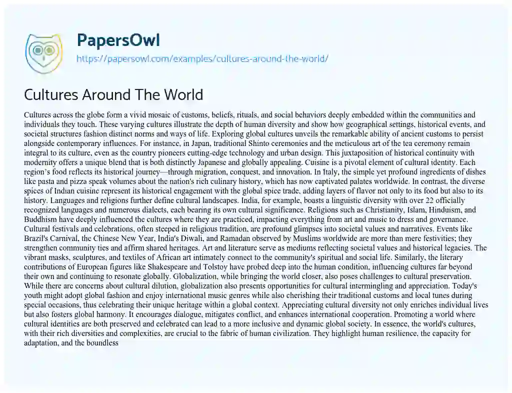 Essay on Cultures Around the World