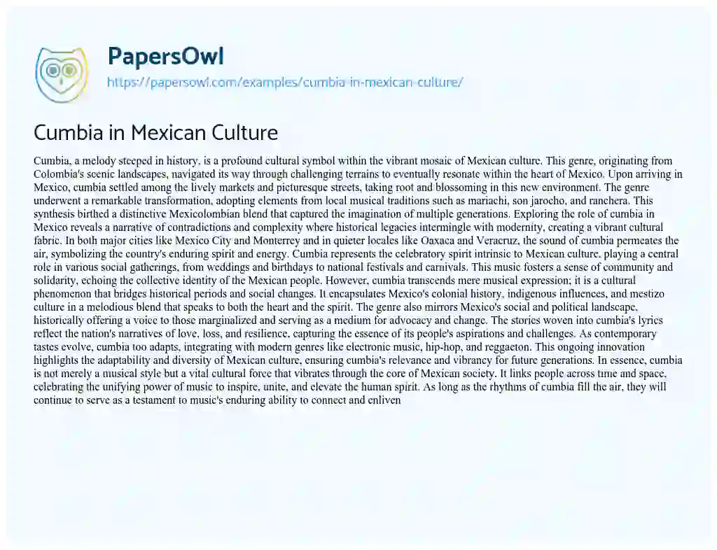 Essay on Cumbia in Mexican Culture