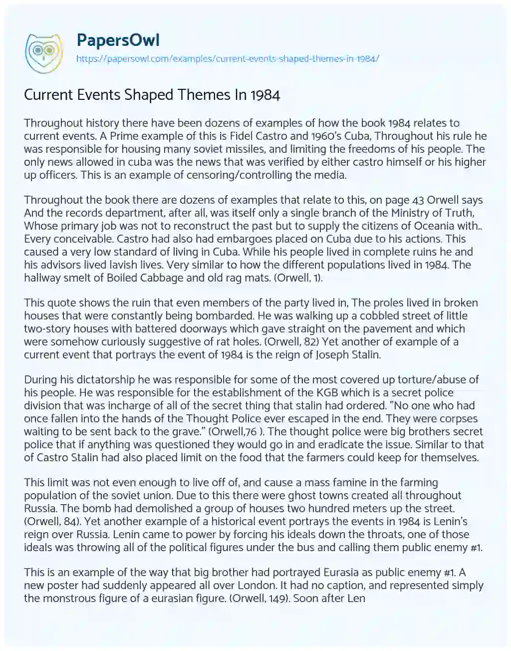 Current Events Shaped Themes in 1984 essay