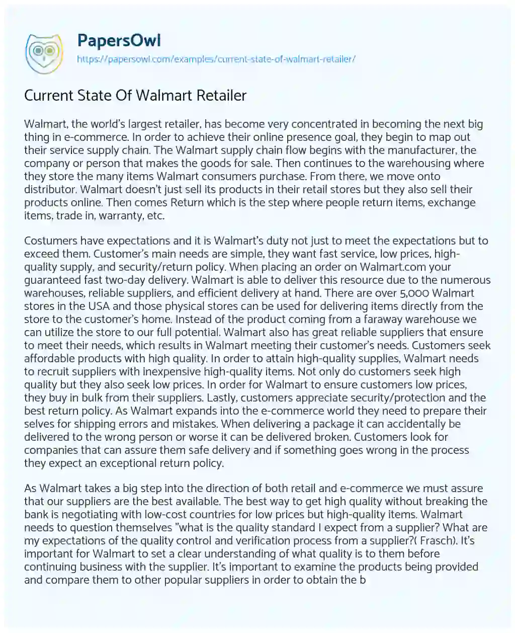 Essay on Current State of Walmart Retailer