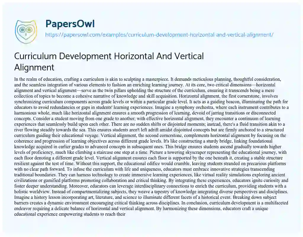 Essay on Curriculum Development Horizontal and Vertical Alignment