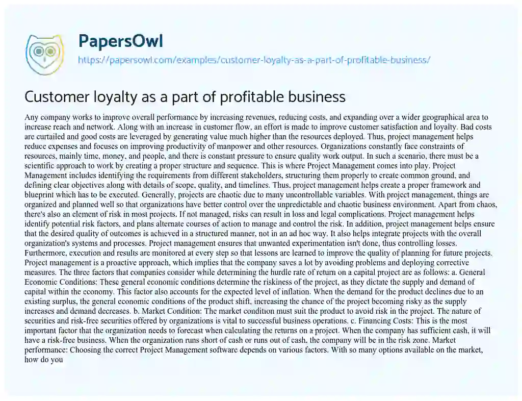 Essay on Customer Loyalty as a Part of Profitable Business