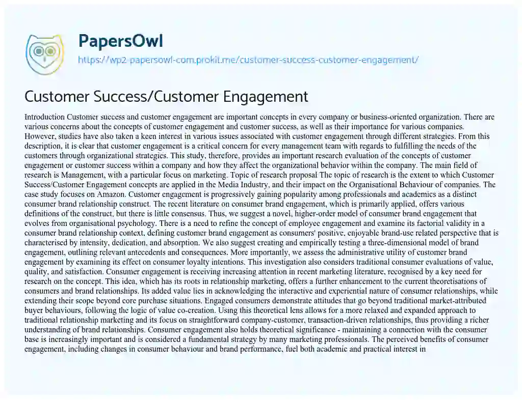 Essay on Customer Success/Customer Engagement