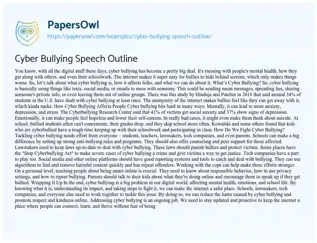 Essay on Cyber Bullying Speech Outline