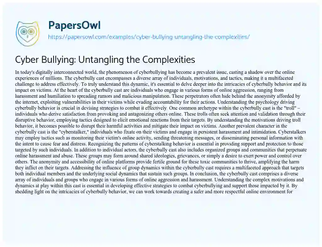 Essay on Cyber Bullying: Untangling the Complexities