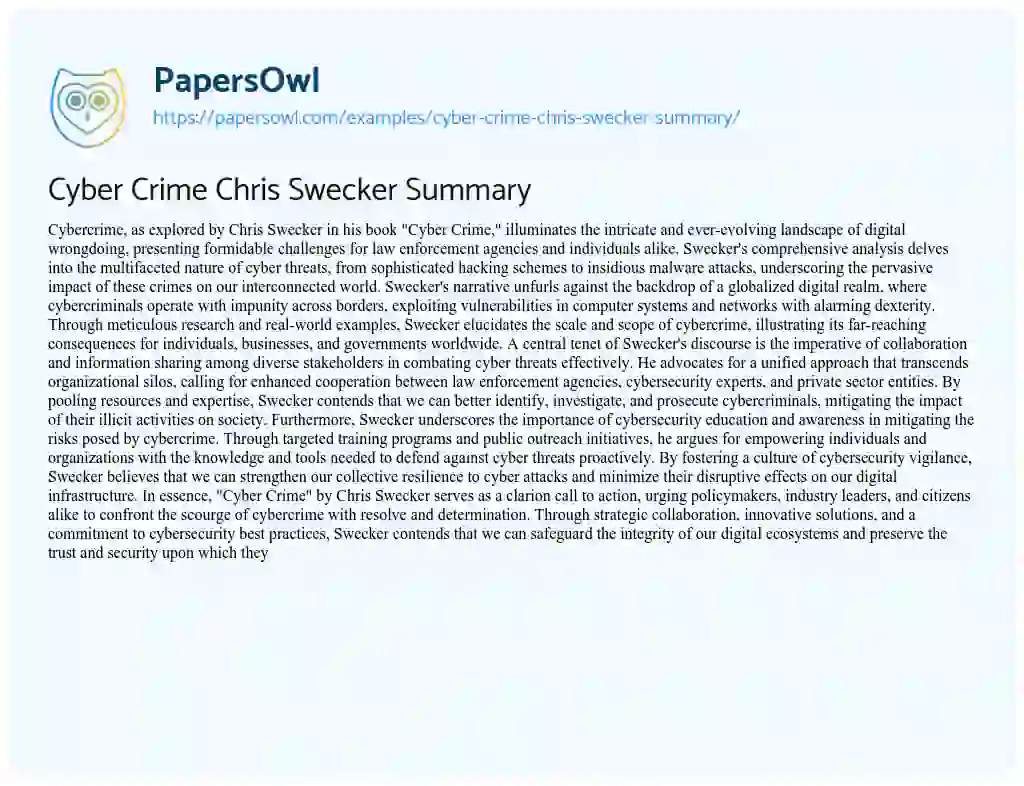 Essay on Cyber Crime Chris Swecker Summary