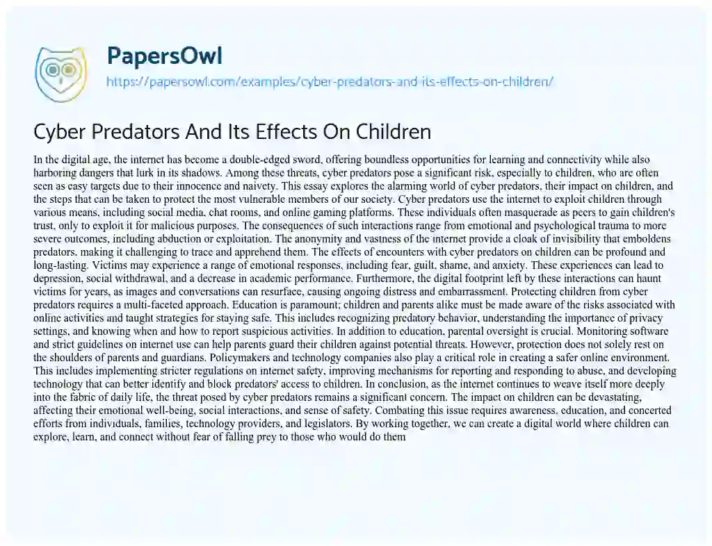 Essay on Cyber Predators and its Effects on Children