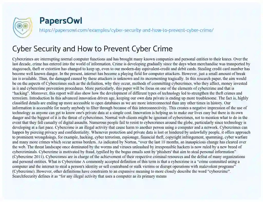 Essay on Cyber Security and how to Prevent Cyber Crime