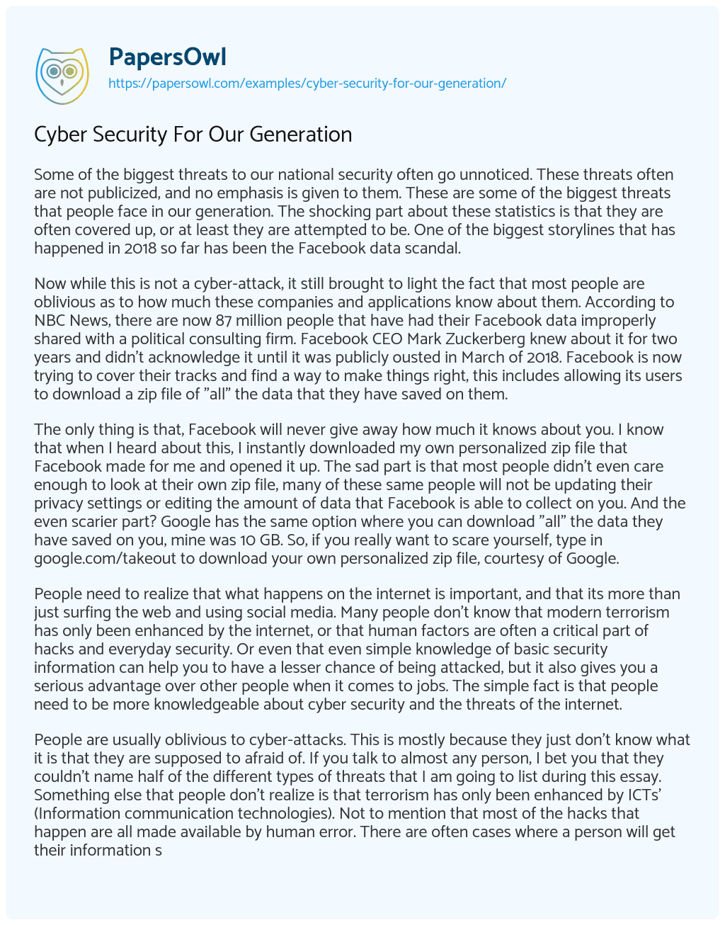 Essay on Cyber Security for our Generation
