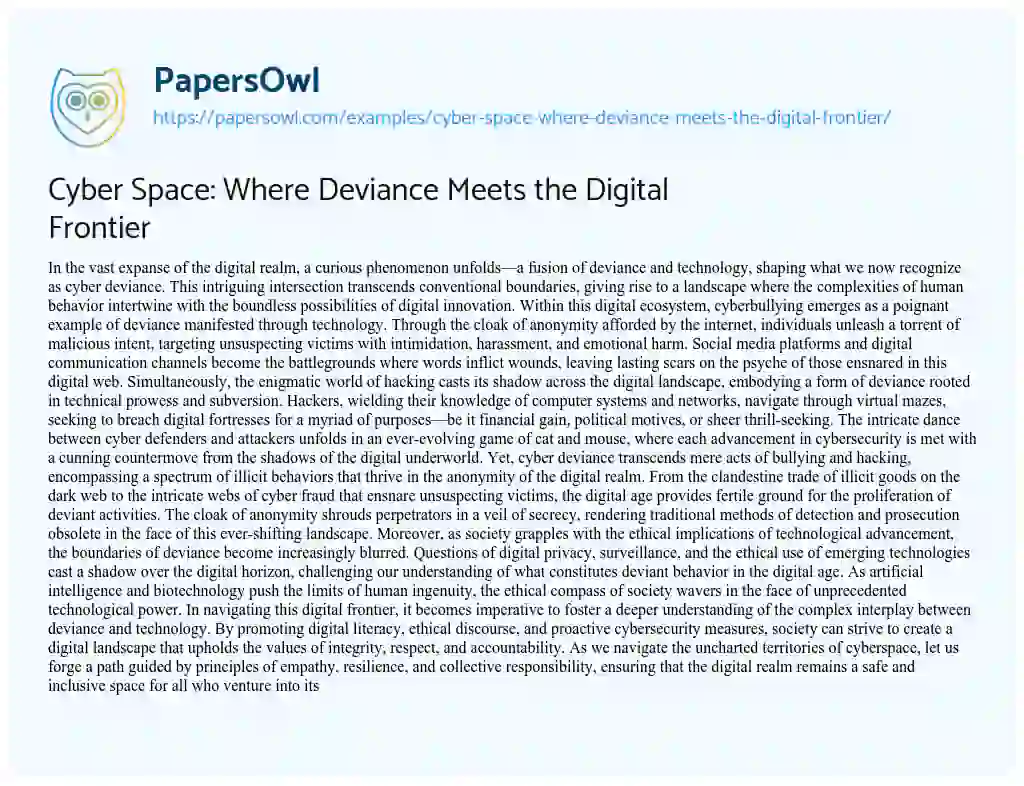 Essay on Cyber Space: where Deviance Meets the Digital Frontier