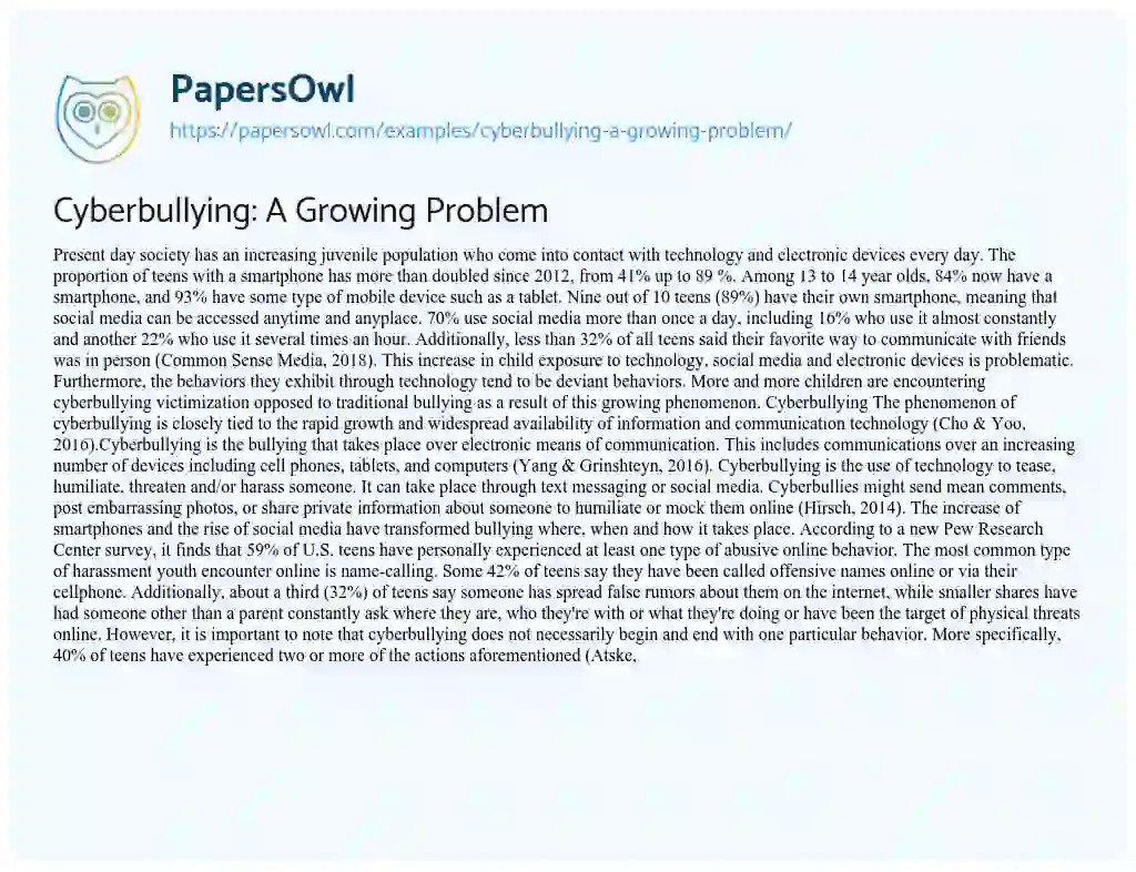 Essay on Cyberbullying: a Growing Problem