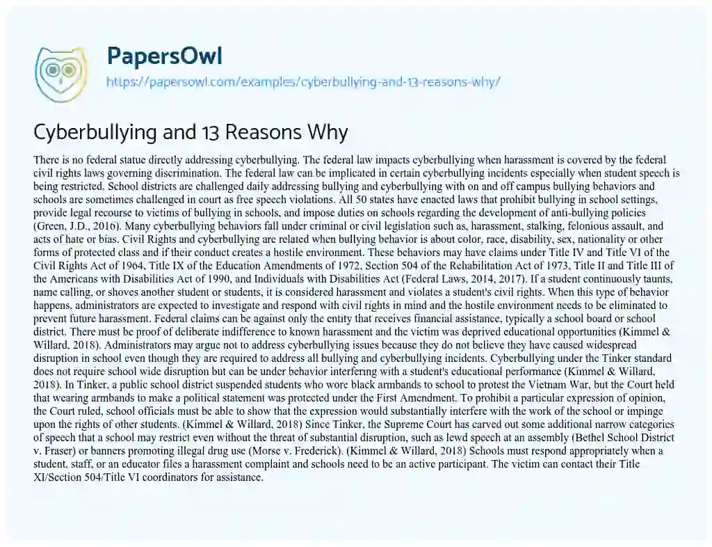 Cyberbullying and 13 Reasons why essay