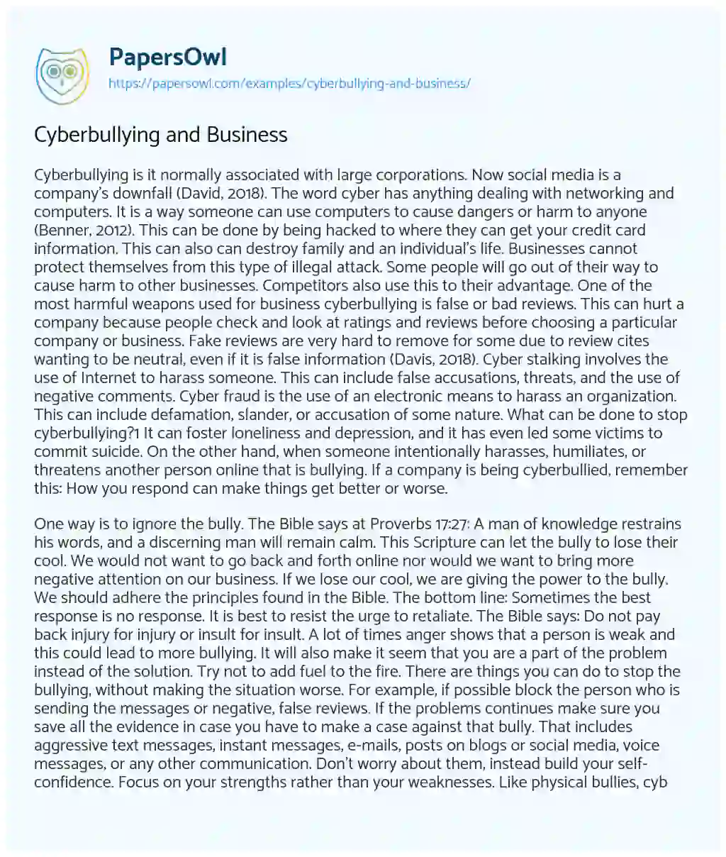Essay on Cyberbullying and Business
