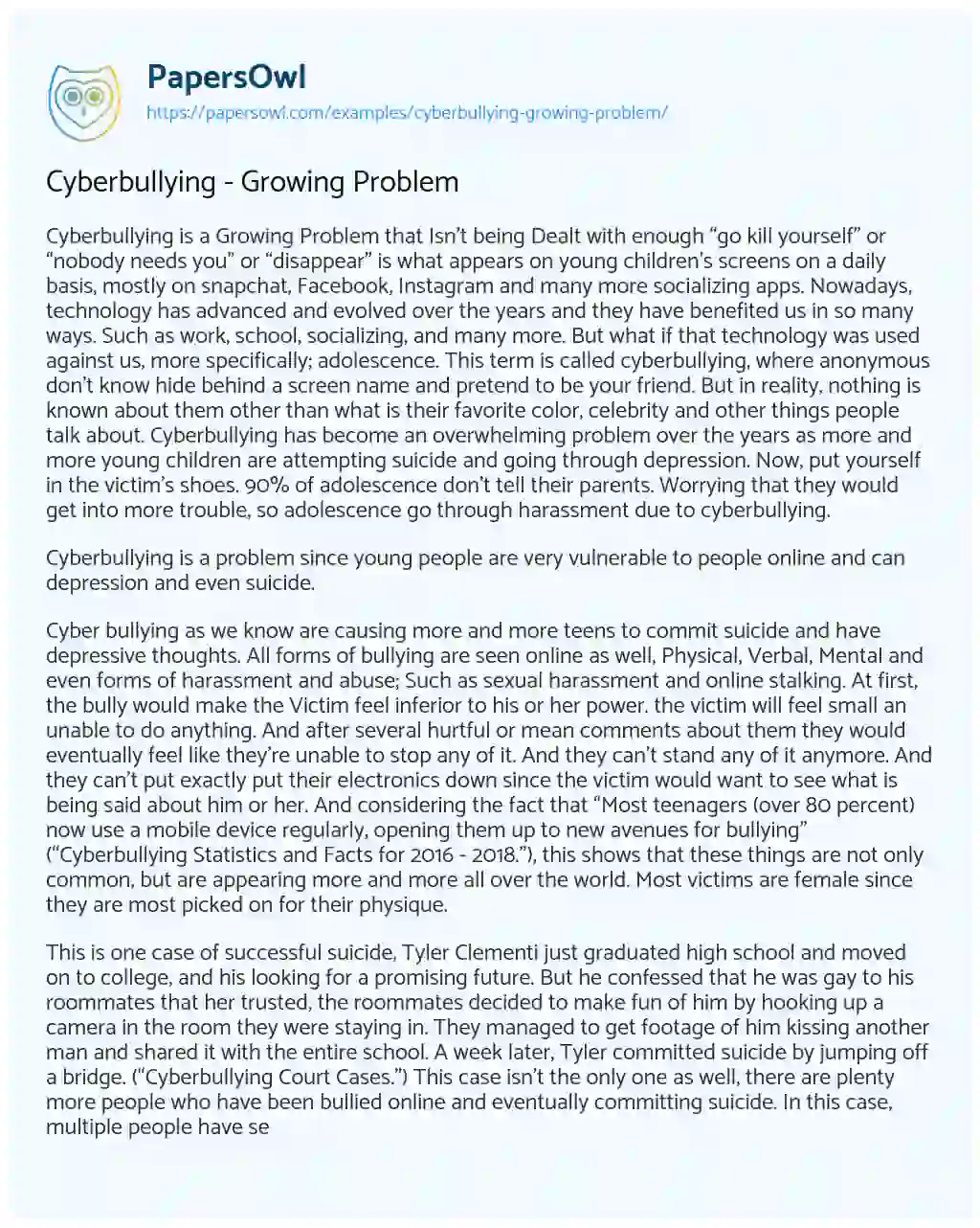 Cyberbullying – Growing Problem essay