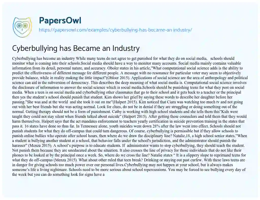 Essay on Cyberbullying has Became an Industry