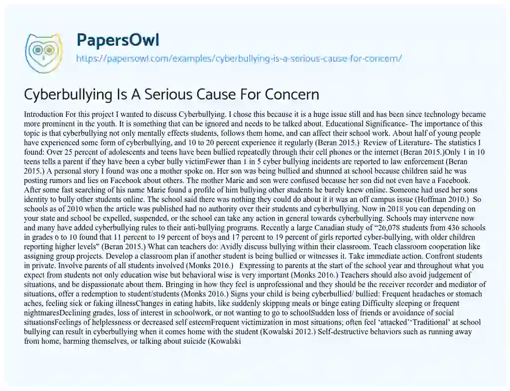 Cyberbullying is a Serious Cause for Concern essay
