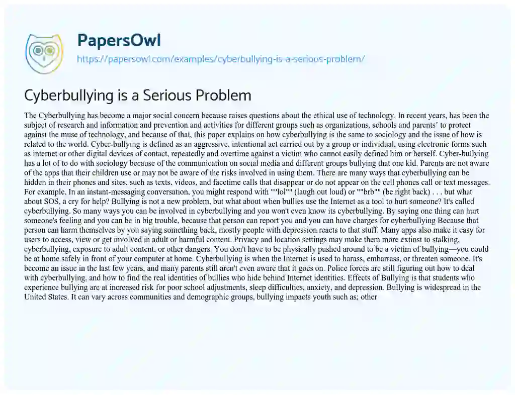 Essay on Cyberbullying is a Serious Problem