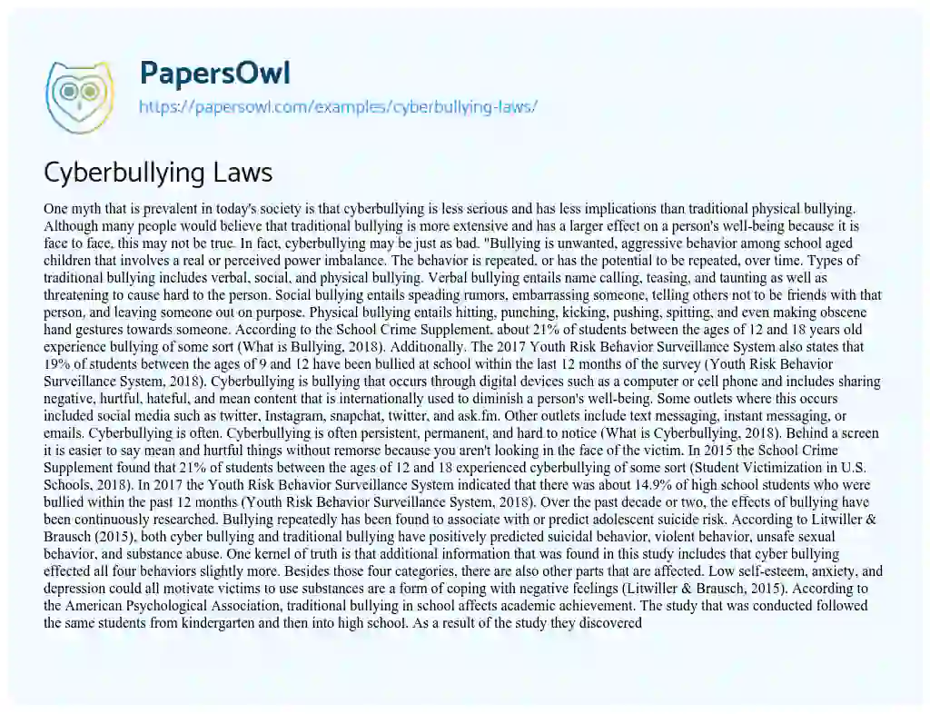 Essay on Cyberbullying Laws