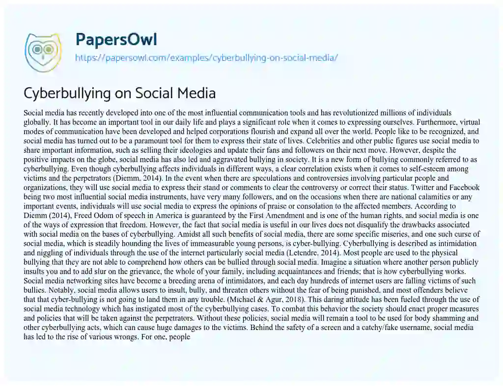 Essay on Cyberbullying on Social Media