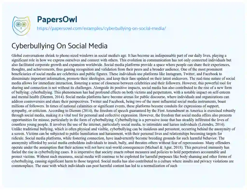 Essay on Cyberbullying on Social Media