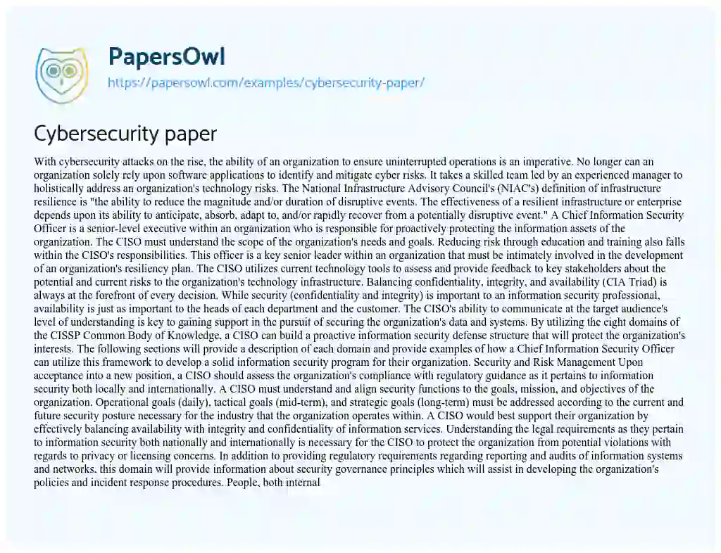 Essay on Cybersecurity Paper
