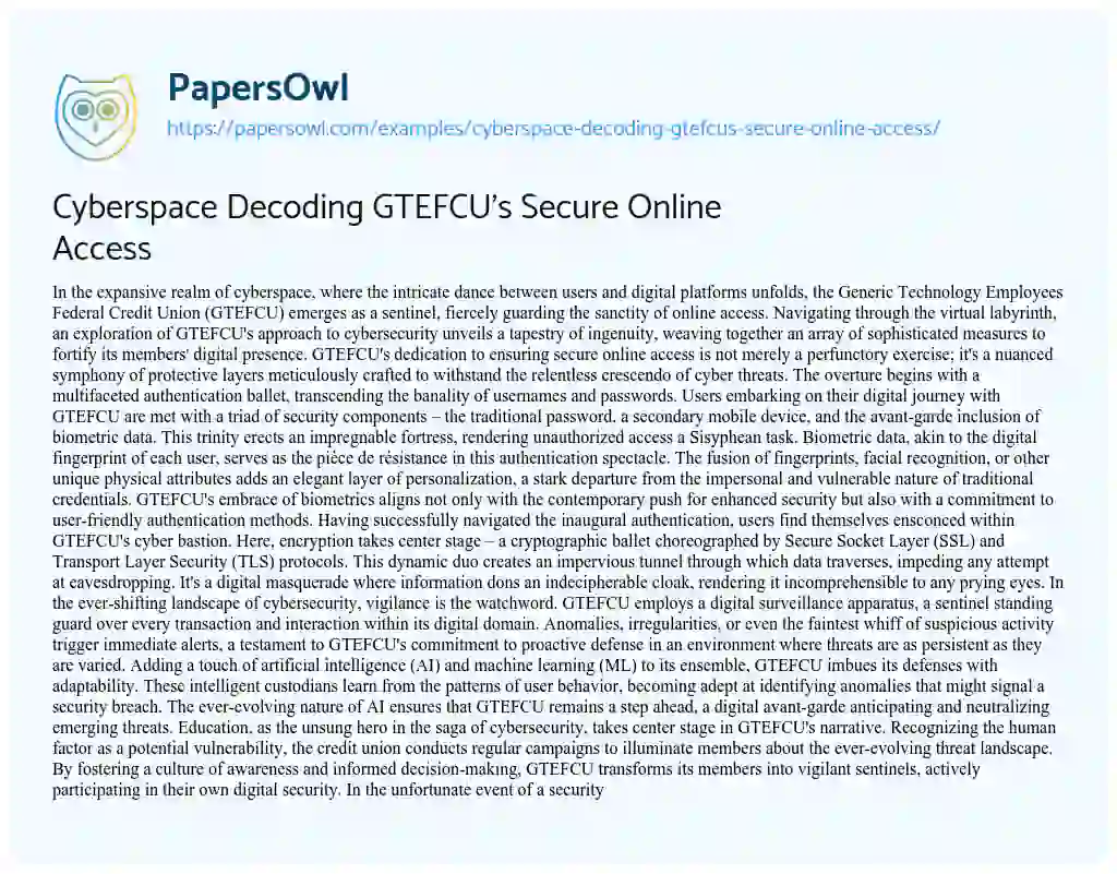 Essay on Cyberspace Decoding GTEFCU’s Secure Online Access