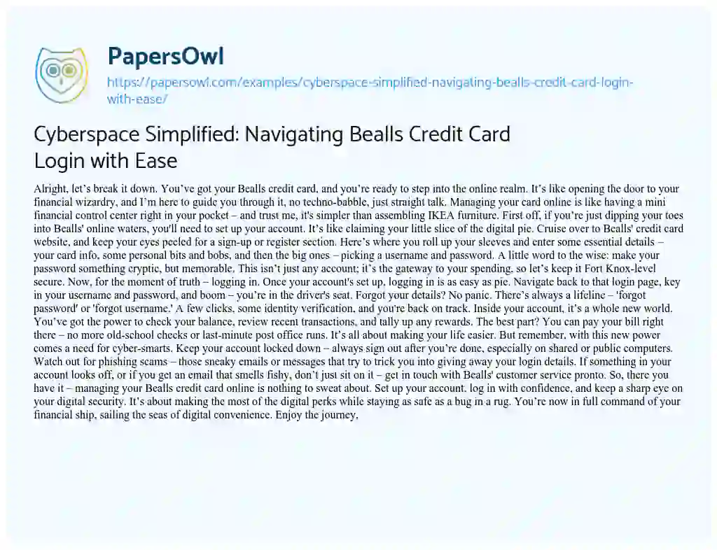 Essay on Cyberspace Simplified: Navigating Bealls Credit Card Login with Ease