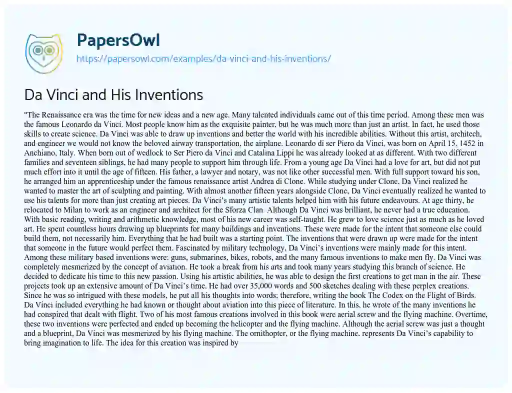 Essay on Da Vinci and his Inventions