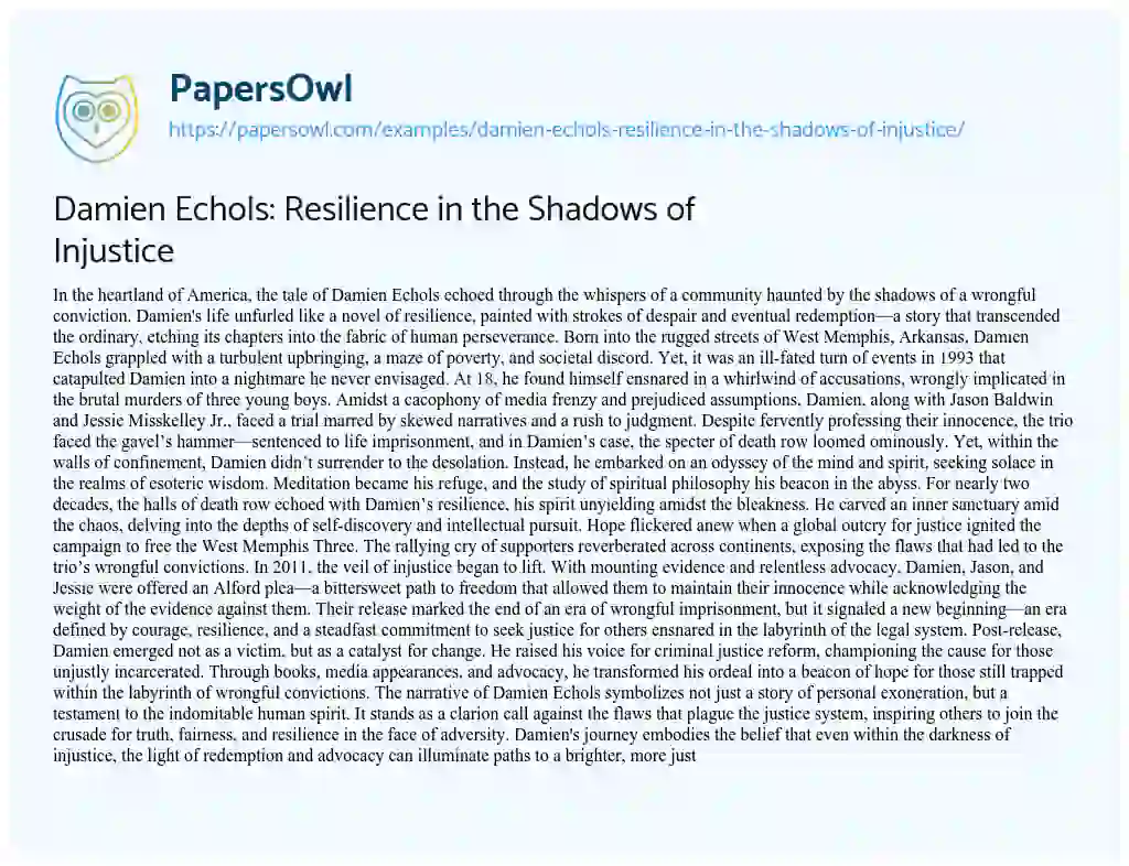 Essay on Damien Echols: Resilience in the Shadows of Injustice