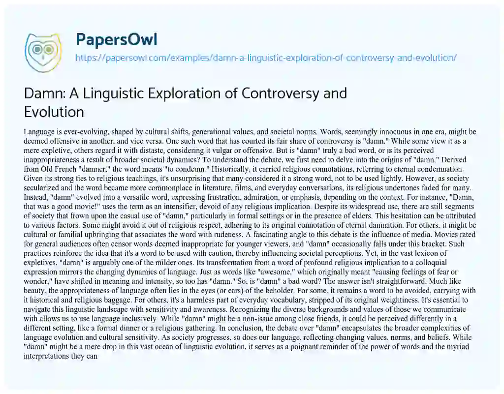 Essay on Damn: a Linguistic Exploration of Controversy and Evolution