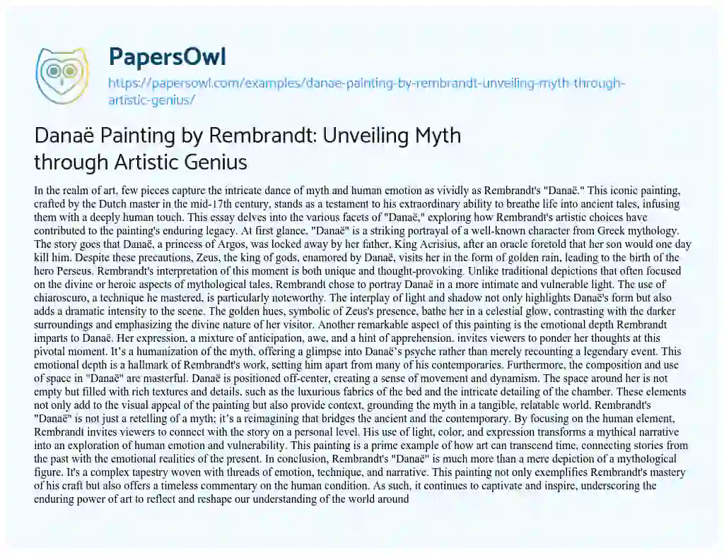 Essay on Danaë Painting by Rembrandt: Unveiling Myth through Artistic Genius