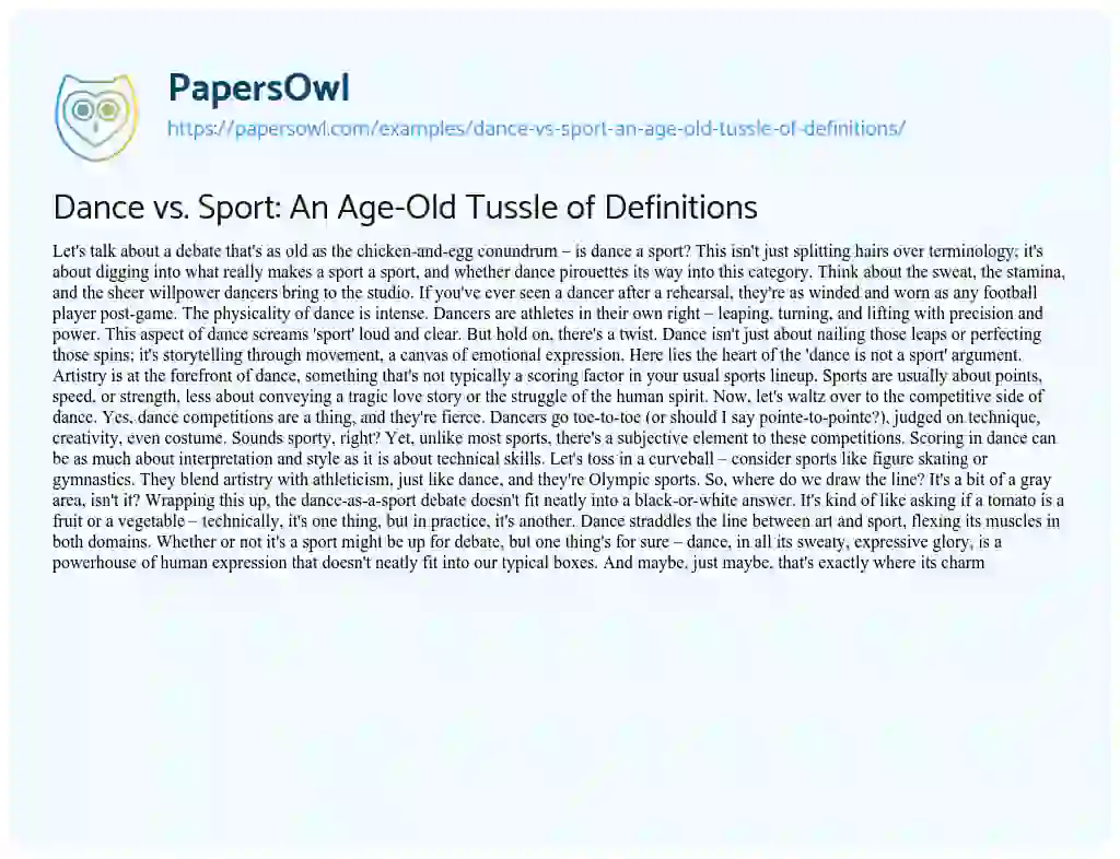 Essay on Dance vs. Sport: An Age-Old Tussle of Definitions