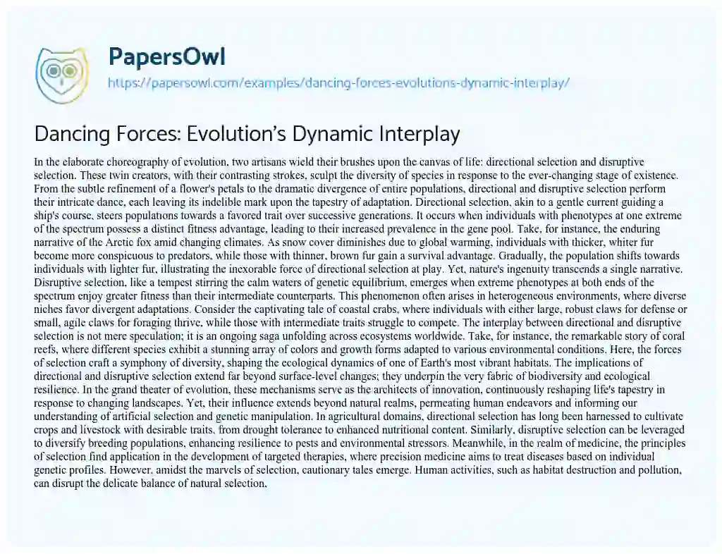 Essay on Dancing Forces: Evolution’s Dynamic Interplay