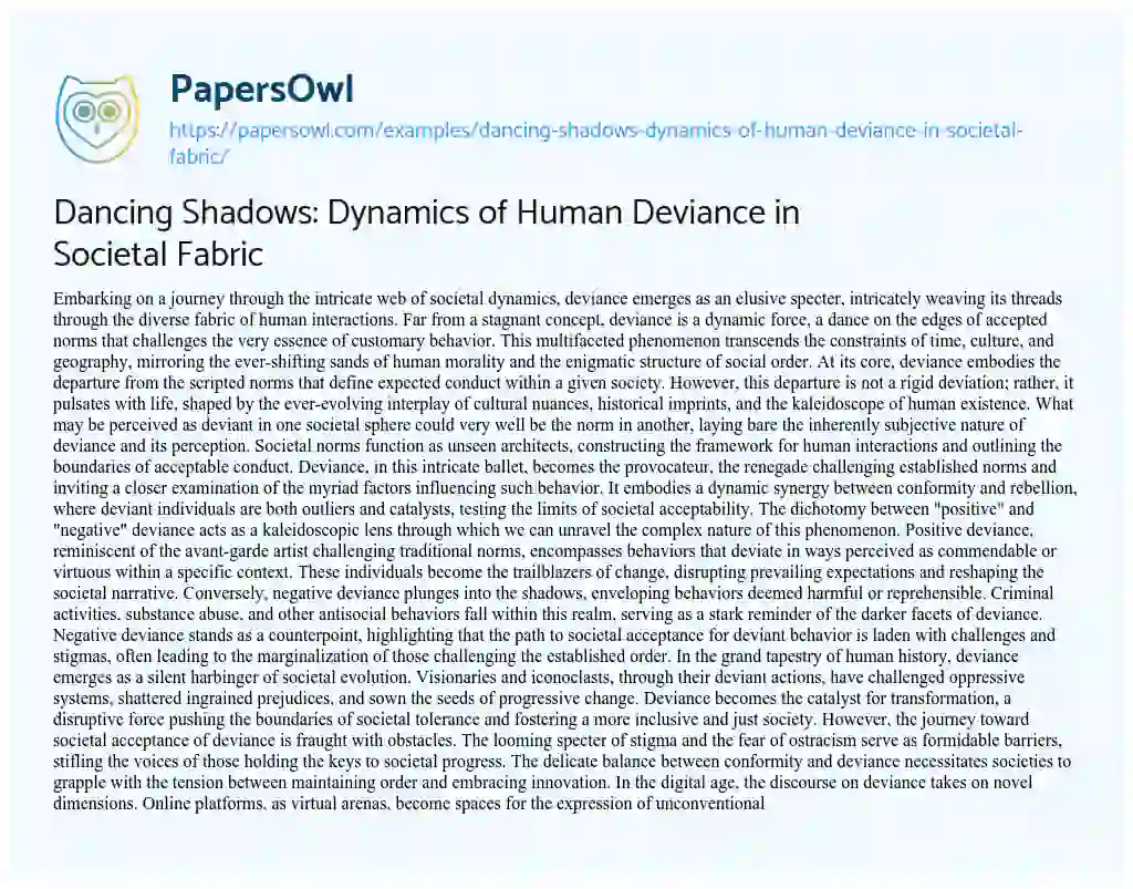 Essay on Dancing Shadows: Dynamics of Human Deviance in Societal Fabric