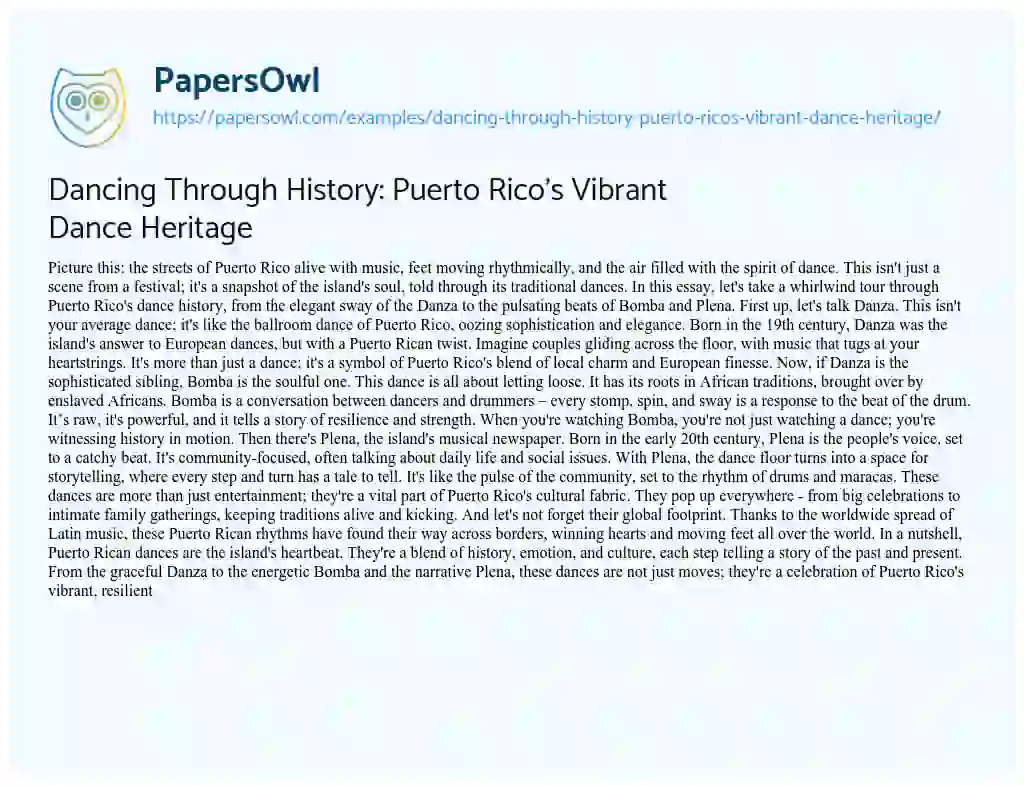 Essay on Dancing through History: Puerto Rico’s Vibrant Dance Heritage
