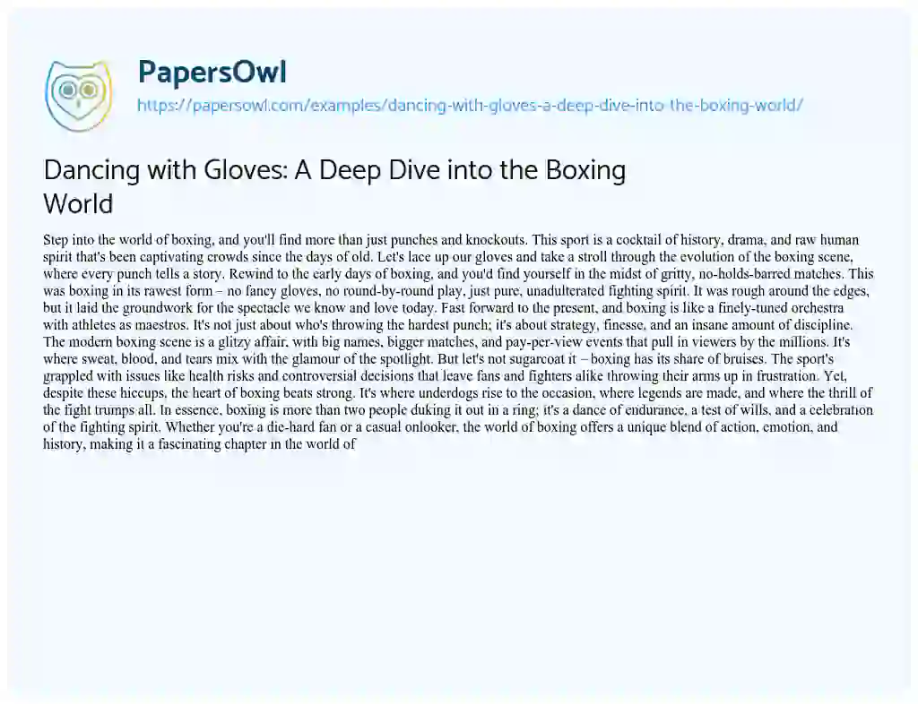 Essay on Dancing with Gloves: a Deep Dive into the Boxing World