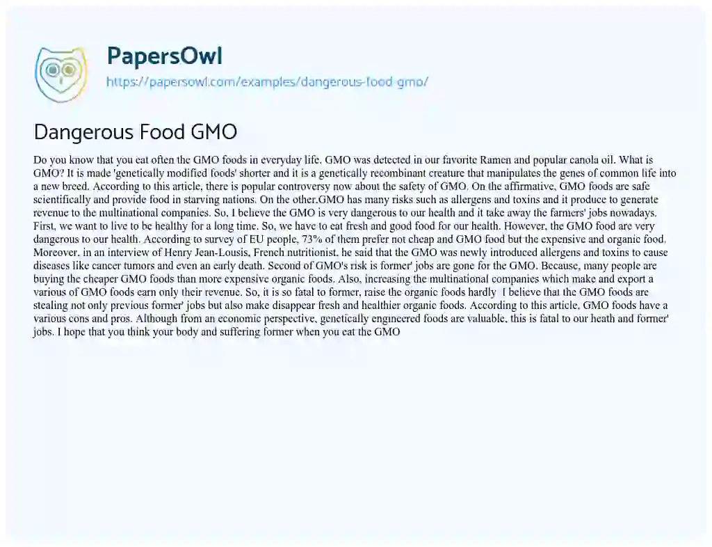 Dangerous Food GMO essay