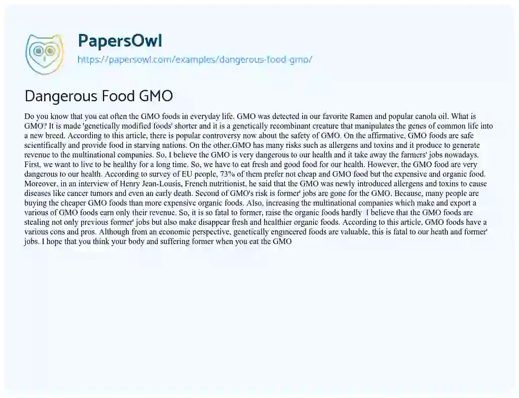 Essay on Dangerous Food GMO