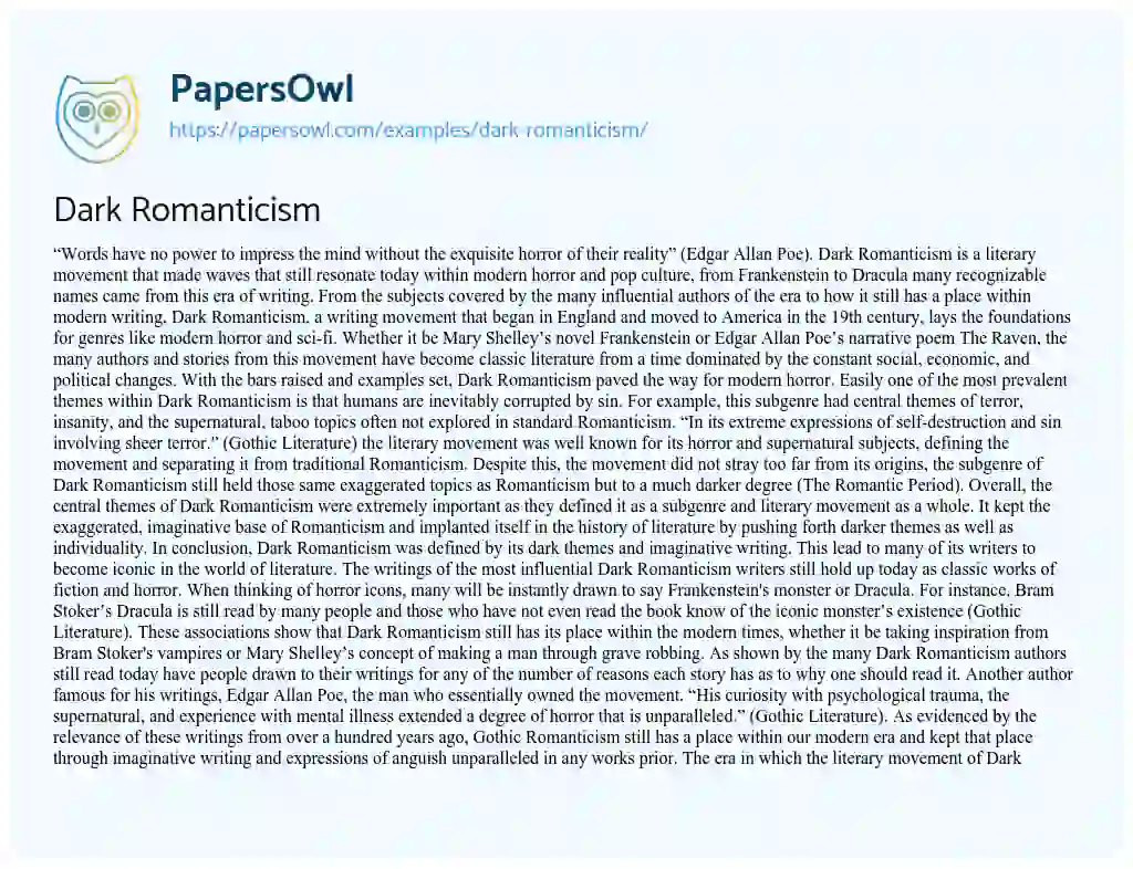 Essay on Dark Romanticism