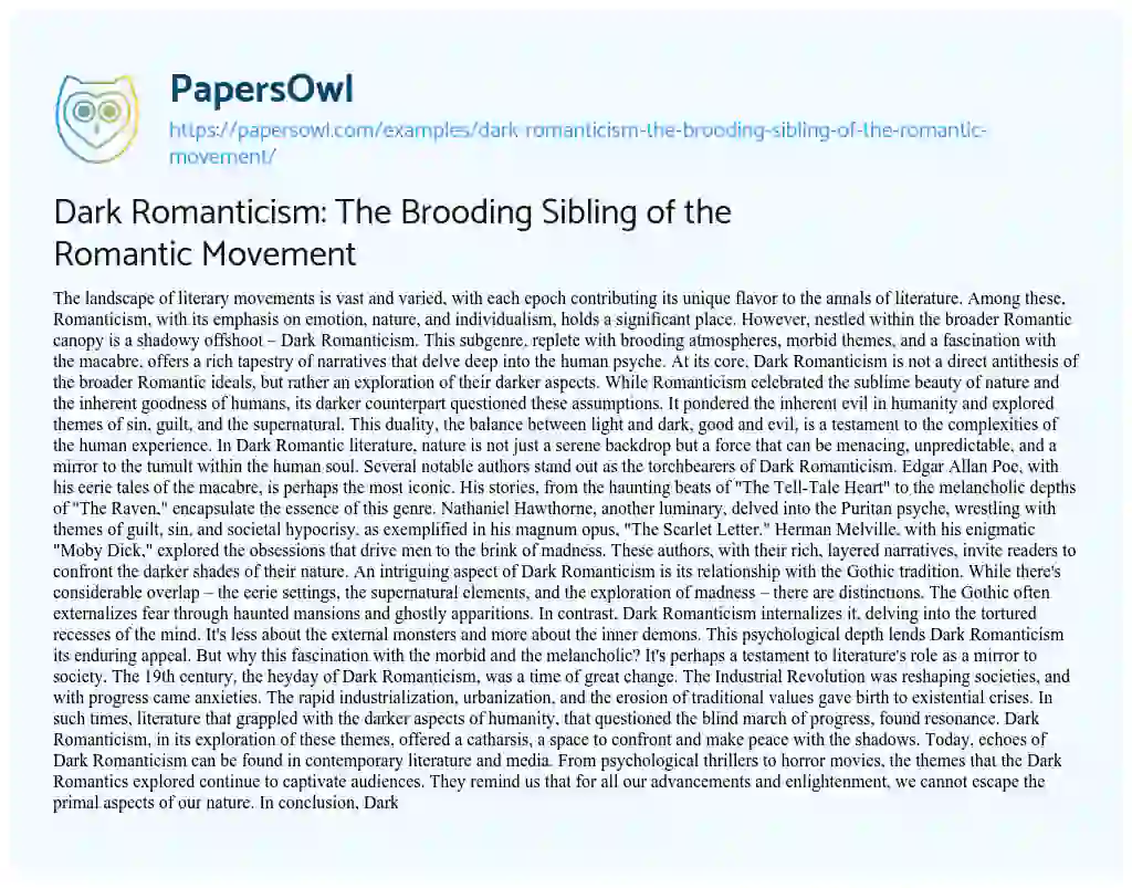 Essay on Dark Romanticism: the Brooding Sibling of the Romantic Movement