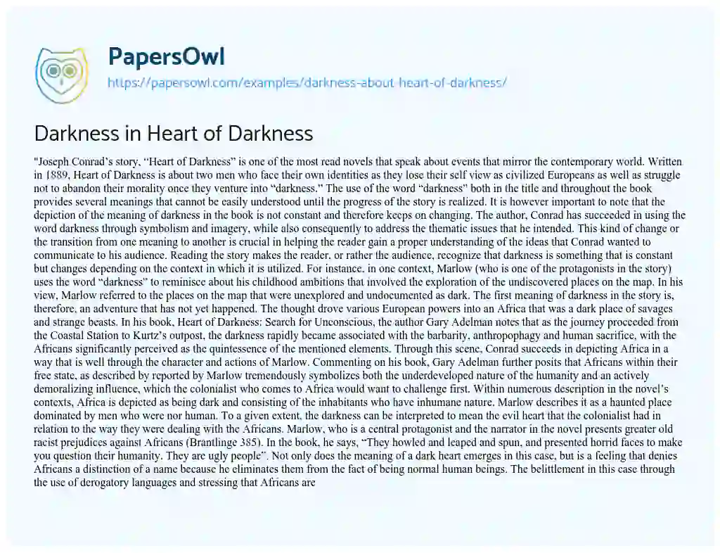 Essay on Darkness in Heart of Darkness