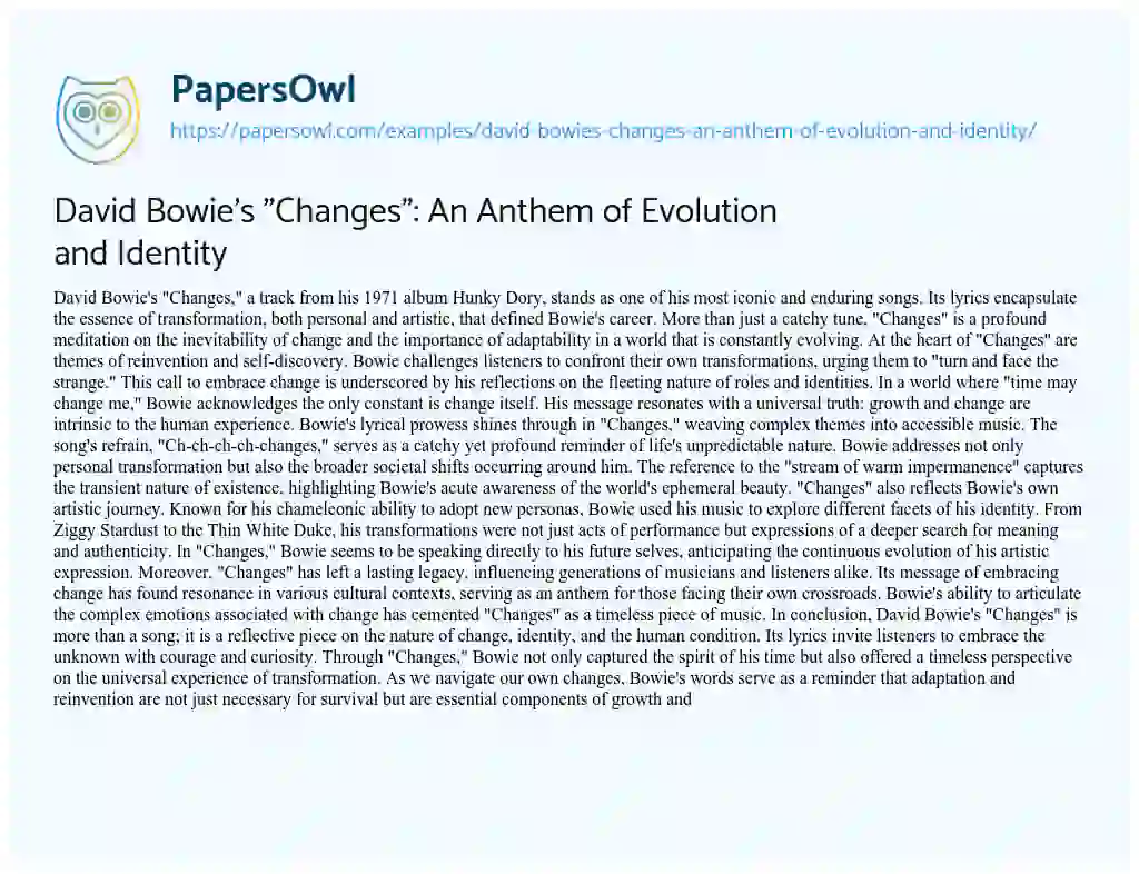 Essay on David Bowie’s “Changes”: an Anthem of Evolution and Identity